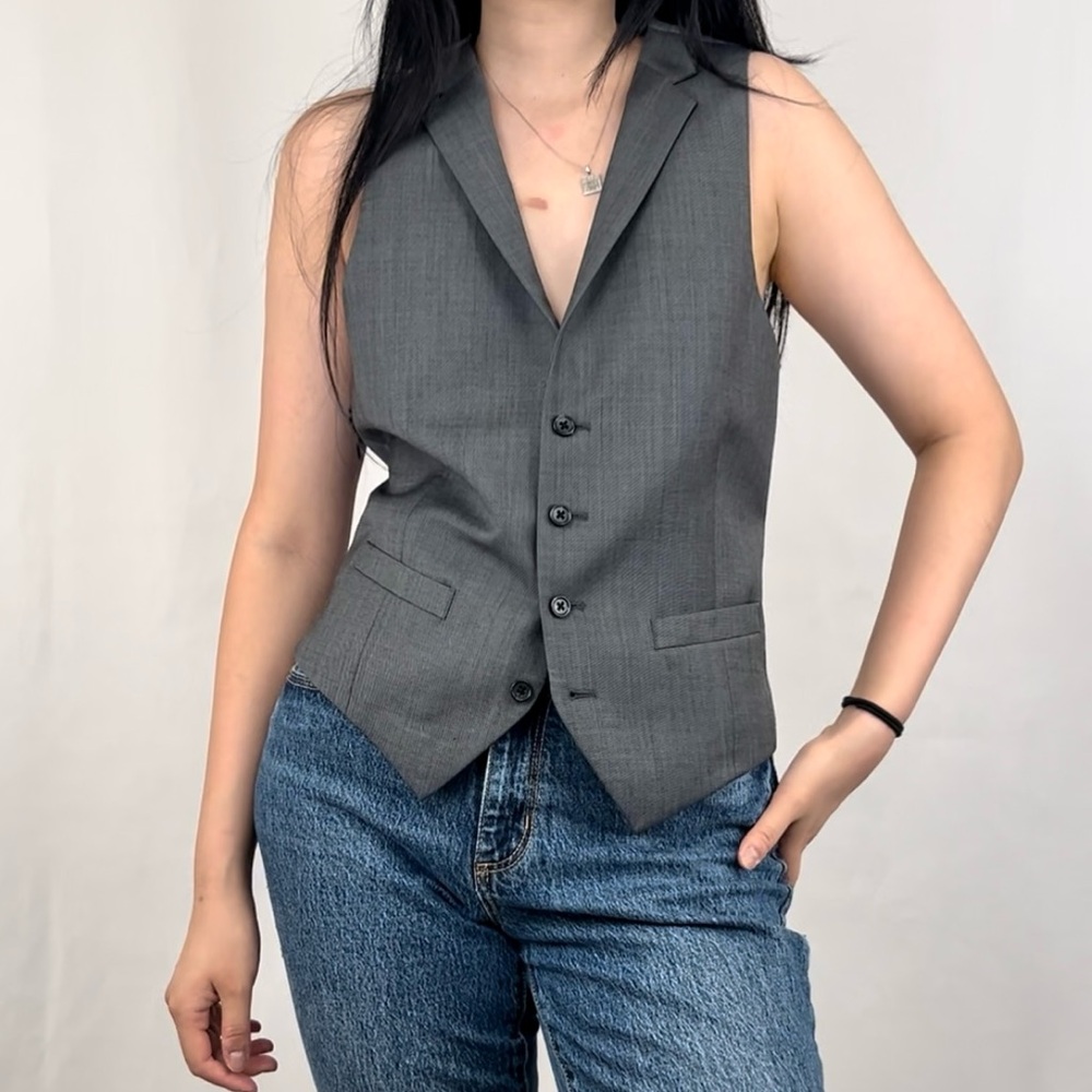 Vintage Alfani Grey 100% Wool Boyfriend Vest Waistcoat